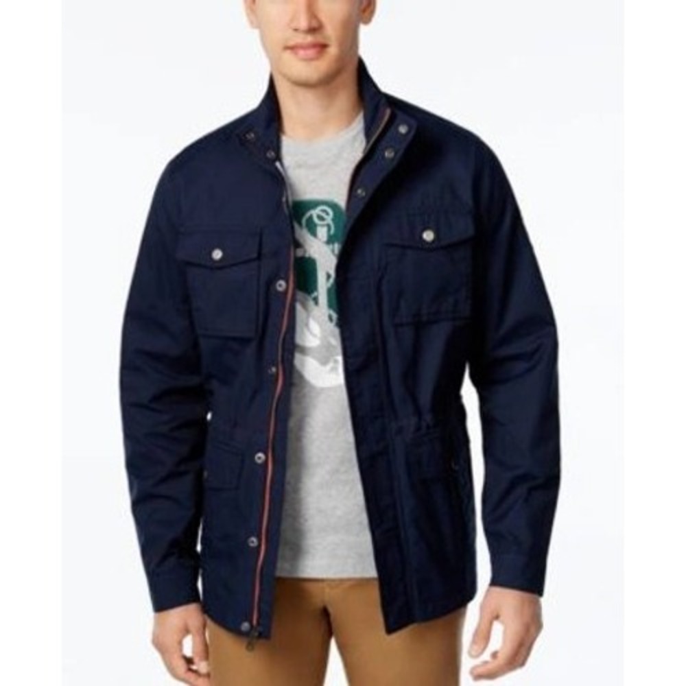 Tommy Hilfiger Field Jacket XXL Navy Utility Cotton Blend Zip Up Coat Classic